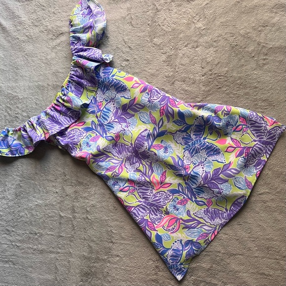 Lilly Pulitzer Pants - Lilly Pulitzer Zoya Ruffle Romper Playsuit Dew Drop Floral Stay Fly Green Pink